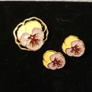 1980's Enamel Earrings, Brooch Set